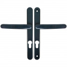 2 poignées de porte d'entrée trou cylindre BALTIC, plaque étroite, Aluminium gris anthracite RAL7016 entraxe 195 mm