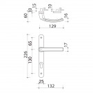 2 poignées de porte d'entrée trou cylindre BALTIC, plaque étroite, Aluminium entraxe 195 mm - Schéma
