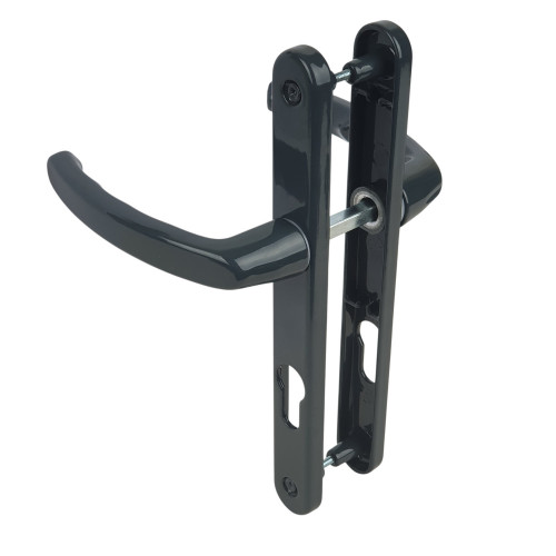 2 poignées de porte d'entrée BALTIC, plaque étroite, Aluminium gris anthracite entraxe 195 mm