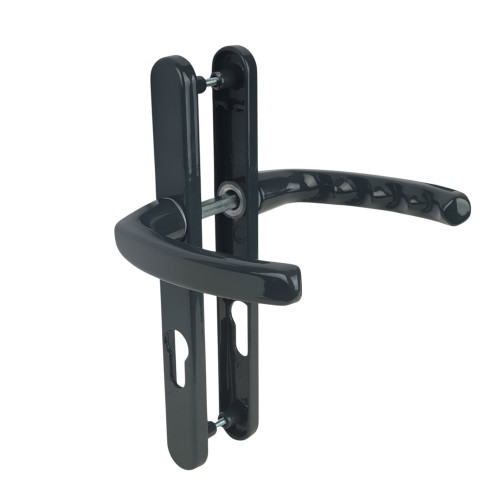 2 poignées de porte d'entrée BALTIC, plaque étroite, Aluminium gris anthracite entraxe 195 mm