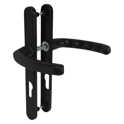 2 poignées de porte d'entrée BALTIC, plaque étroite, Aluminium noir entraxe 195 mm