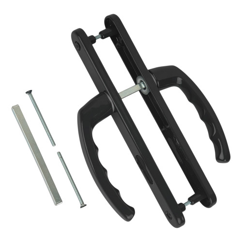 2 poignées de porte d'entrée BALTIC, plaque étroite, Aluminium noir entraxe 195 mm