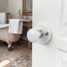 2 rosaces de poignée de porte rondes ATHENA, Porcelaine blanc embase nickelée