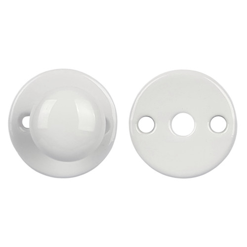 2 rosaces de poignée de porte rondes ATHENA, Porcelaine blanc embase nickelée