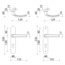 2 poignées de porte d'entrée BALTIC, Aluminium blanc mat entraxe 195 mm - Schéma
