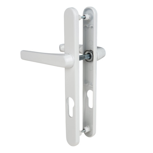 2 poignées de porte d'entrée BALTIC, Saillie réduite côté extérieur, Aluminium blanc mat entraxe 195 mm