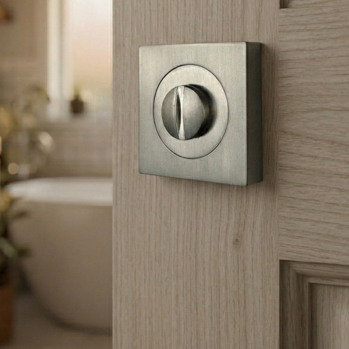 2 rosaces de poignée de porte carrées Quadra, Métal nickel mat