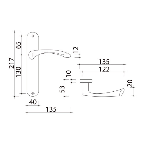 2 poignées de porte ALBERTVILLE, Métal canon de fusil entraxe 195 mm