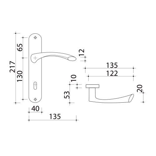 2 poignées de porte ALBERTVILLE, Métal canon de fusil entraxe 195 mm
