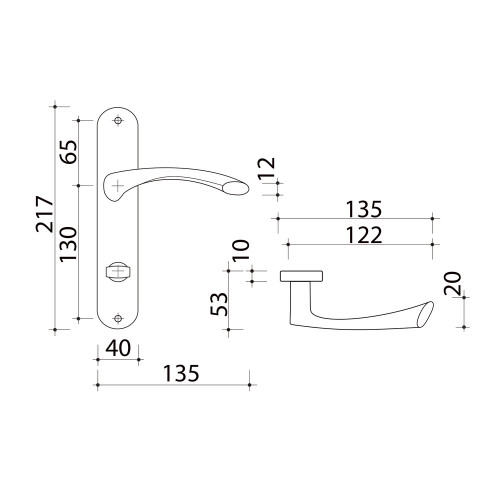 2 poignées de porte ALBERTVILLE, Métal canon de fusil entraxe 195 mm
