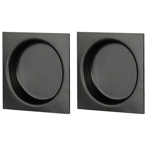 2 poignées de porte coulissante encastrables carrées BASIC, Zamak noir mat
