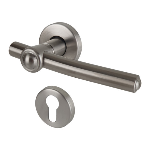 2 poignées de porte GLOBO, Rosace ronde, Industriel et atelier, Inox 304 mat