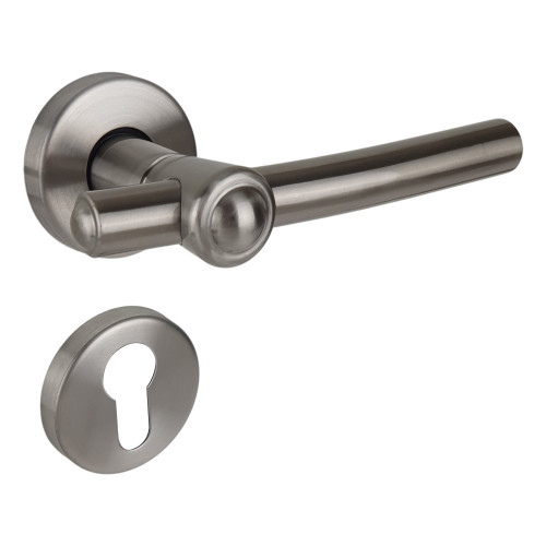 2 poignées de porte GLOBO, Rosace ronde, Industriel et atelier, Inox 304 mat