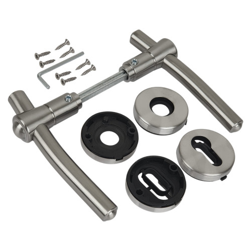 2 poignées de porte GLOBO, Rosace ronde, Industriel et atelier, Inox 304 mat