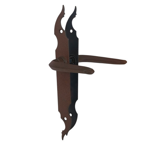 2 poignées de porte CELTIQUE, Plaque fine minimaliste, Acier aspect fer forgé rouille entraxe 195 mm