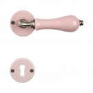 2 poignées sur rosaces rondes LIZON, porcelaine rose - Design Chic - Entrée de clé confidentiel - Vue de face