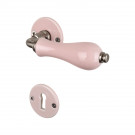 2 poignées sur rosaces rondes LIZON, porcelaine rose - Design Chic - Entrée de clé confidentiel - Vue de profil gauche