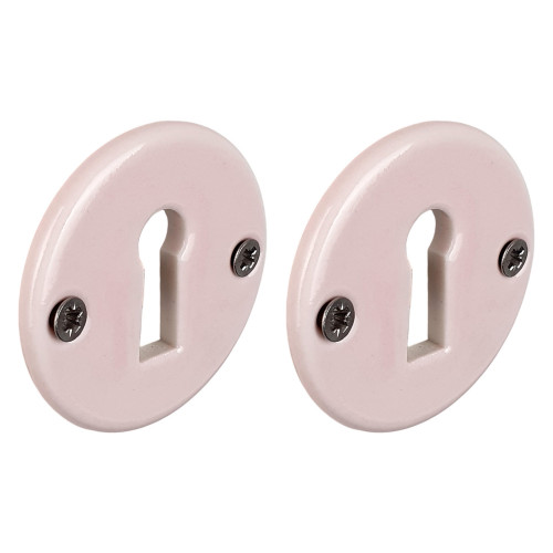 2 poignées sur rosaces rondes LIZON, porcelaine rose - Design Chic - Paire de rosace entrée de clé pour porte de chambre