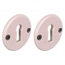 2 poignées sur rosaces rondes LIZON, porcelaine rose - Design Chic - Paire de rosace entrée de clé pour porte de chambre