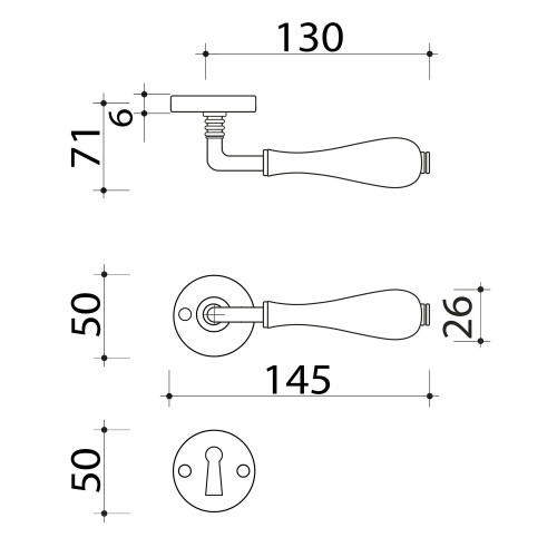 2 poignées sur rosaces rondes LIZON, porcelaine rose - Schéma rosace entrée de clé pour chambre à coucher