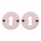 2 poignées sur rosaces rondes LIZON, porcelaine rose - Design Chic - Paire de rosace entrée de clé pour porte de chambre