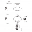 Poignée de fenêtre crémone OIES, Porcelaine de Limoges et Laiton doré - Schéma
