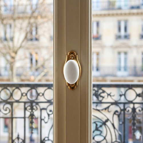 Poignée de fenêtre crémone OLIVE, Porcelaine et Laiton doré, Cottage Chic