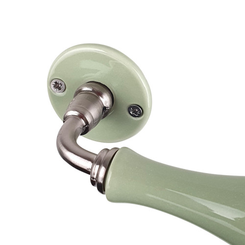2 poignées de porte LIZON, Rosace ronde, Design Chic, Porcelaine verte - Sans trou de serrure