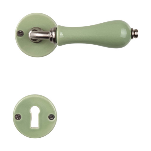 2 poignées de porte LIZON, Rosace ronde, Design Chic, Porcelaine verte - Avec paire rosaces Clé chambre