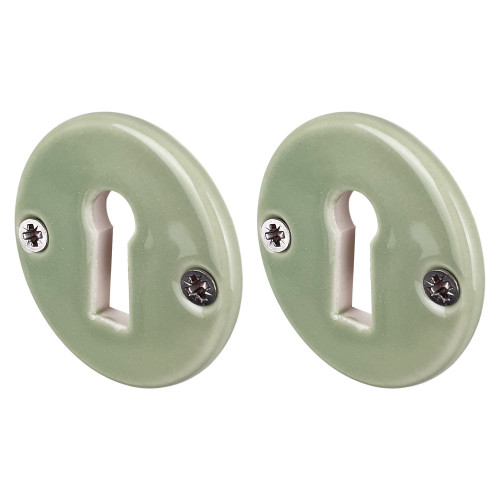 2 poignées de porte LIZON, Rosace ronde, Design Chic, Porcelaine verte - Avec paire rosaces Clé chambre