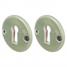 2 poignées de porte LIZON, Rosace ronde, Design Chic, Porcelaine verte - Avec paire rosaces Clé chambre