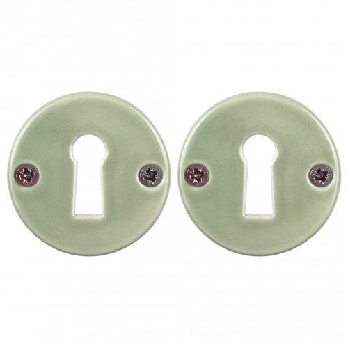 2 poignées de porte LIZON, Rosace ronde, Design Chic, Porcelaine verte - Avec paire rosaces Clé chambre