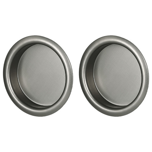 2 poignées de porte coulissante encastrables rondes BASIC, Zamak nickel mat