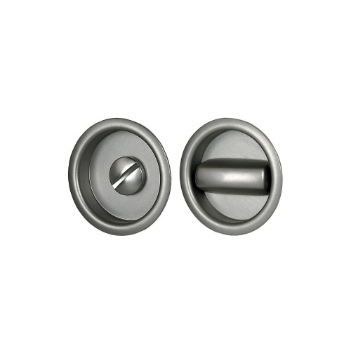 2 poignées de porte coulissante encastrables rondes BASIC condamnation, Zamak nickel mat