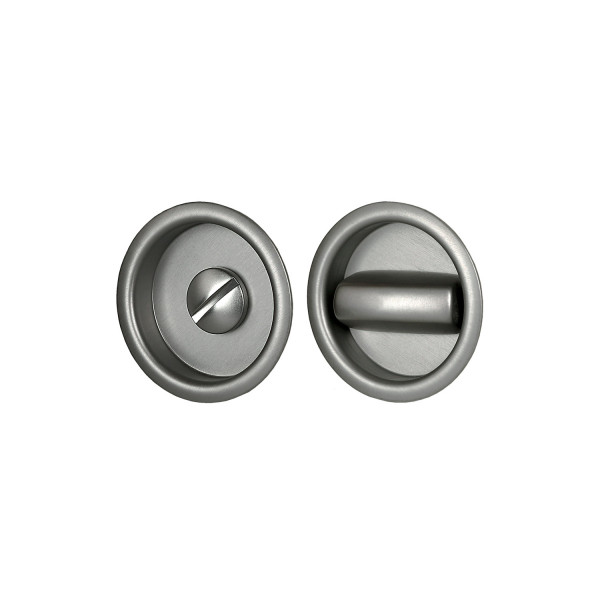 2 poignées de porte coulissante encastrables rondes BASIC condamnation, Zamak nickel mat