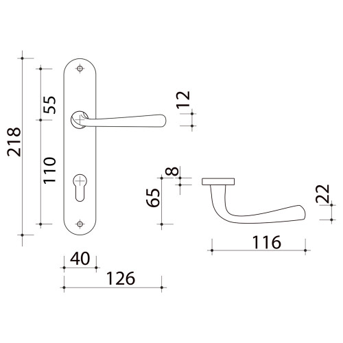 Poignée de porte cylindre Magali en zamak nickel mat entraxe 165 mm