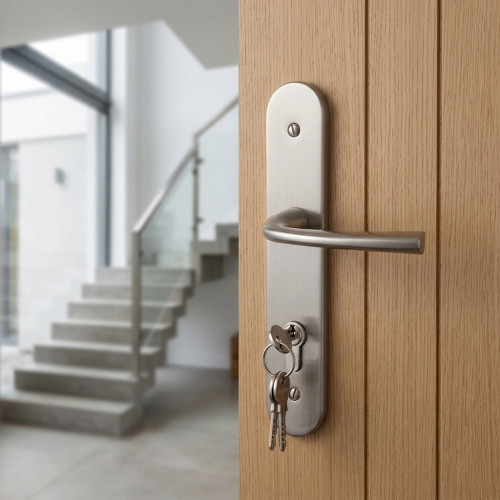 Poignée de porte cylindre Magali en zamak nickel mat entraxe 165 mm