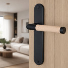 Poignée de porte PRETY plaque acier bois brut bec de canne