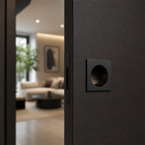 Tire-doigt encastrable porte coulissante BASIC, Zamak noir mat - schéma