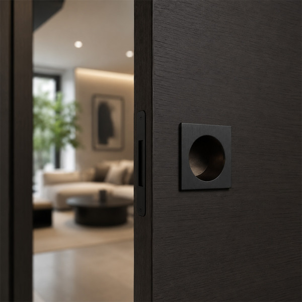 Tire-doigt encastrable porte coulissante BASIC, Zamak noir mat - schéma