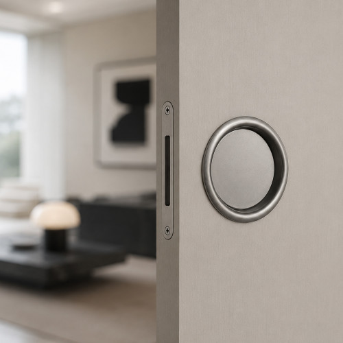 2 poignées de porte coulissante encastrables rondes BASIC, Zamak nickel mat