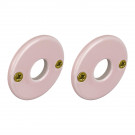 2 poignées de porte LIZON, Rosace ronde, Design Chic, Porcelaine rose, Coude laiton poli doré