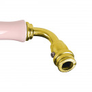 2 poignées de porte LIZON, Rosace ronde, Design Chic, Porcelaine rose, Coude laiton poli doré