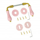 2 poignées de porte LIZON, Rosace ronde, Design Chic, Porcelaine rose, Coude laiton poli doré - Entrée de clé pour chambre