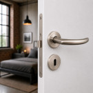 Poignée de porte NERO avec rosace de fonction entrée de clé, Rosace ronde, Industriel et atelier, Inox 304 mat
