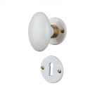2 poignées sur rosaces rondes OLIVE, Porcelaine blanc - Entrée de clé pour chambre