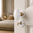 2 poignées sur rosaces rondes OLIVE, Porcelaine blanc - Entrée de clé pour chambre