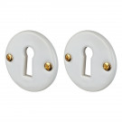 2 poignées sur rosaces rondes OLIVE, Porcelaine blanc - Entrée de clé pour chambre