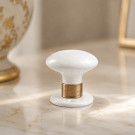 2 poignées de porte sur rosaces rondes OLIVE en porcelaine blanche – Embase laiton poli doré