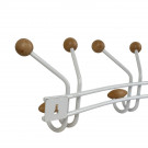 Porte-manteau mural FAMILY, Plaque en métal blanc, 9 têtes en bois brut